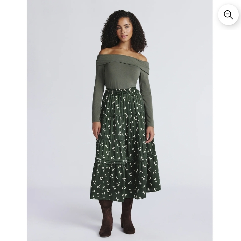 Time and Tru Dark Green Floral Maxi Skirt
